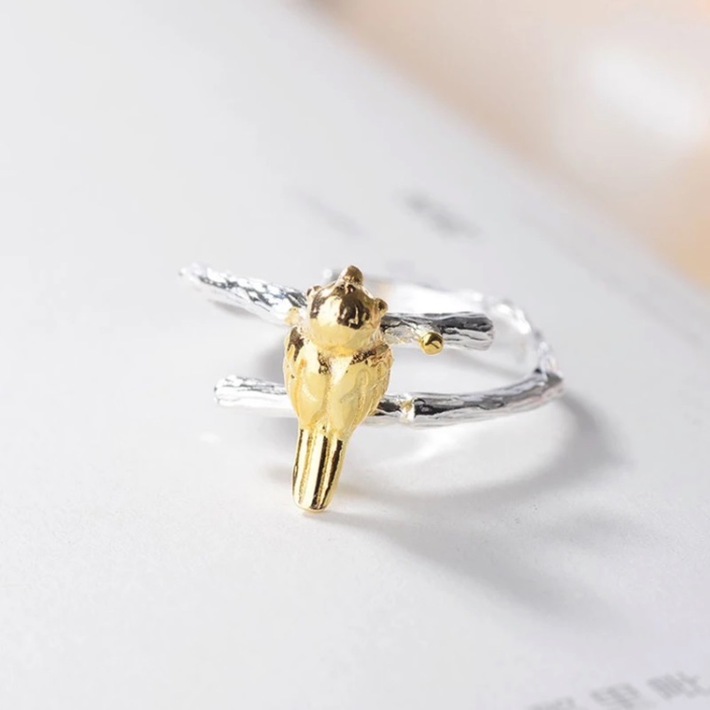 “Morning Companion” Bird Tree Branch Nature Ring - Picture 5 of 7